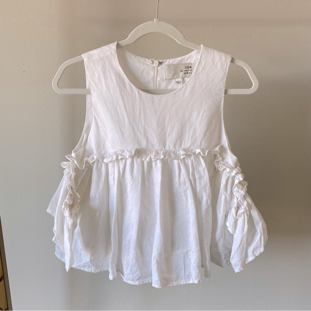 J.O.A Los Angeles Linen Cold Shoulder Peplum Top